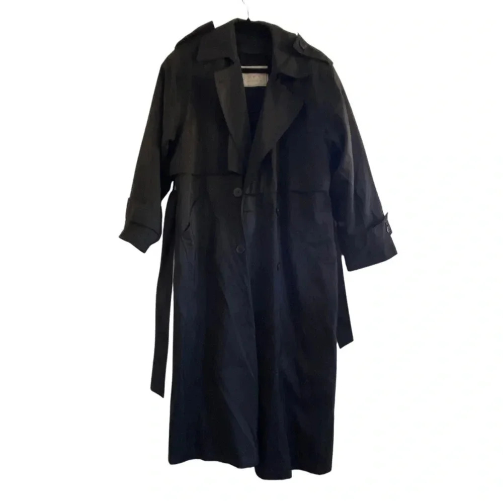 Towne from London Fog Vintage Black English Trench Coat Size 8